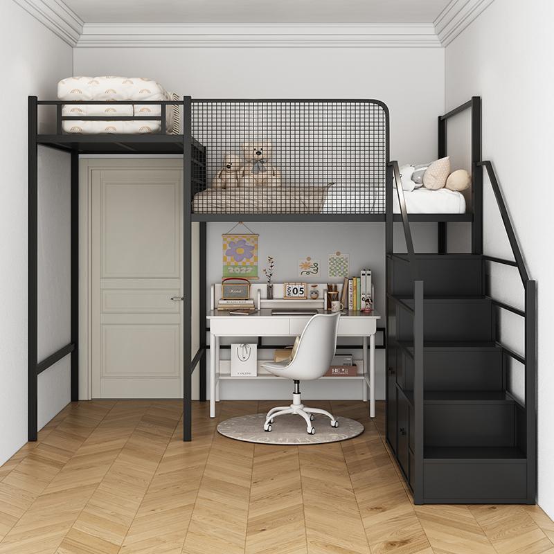 茗汇铁艺复式高架床复式二楼床组合床单上层小户型阁楼上床下桌空