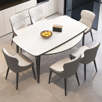 意式极简可伸缩岩板餐桌椅组合现代简约家用方变圆形两用吃饭桌子