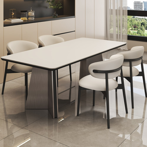 意式极简小户型长方形岩板餐桌