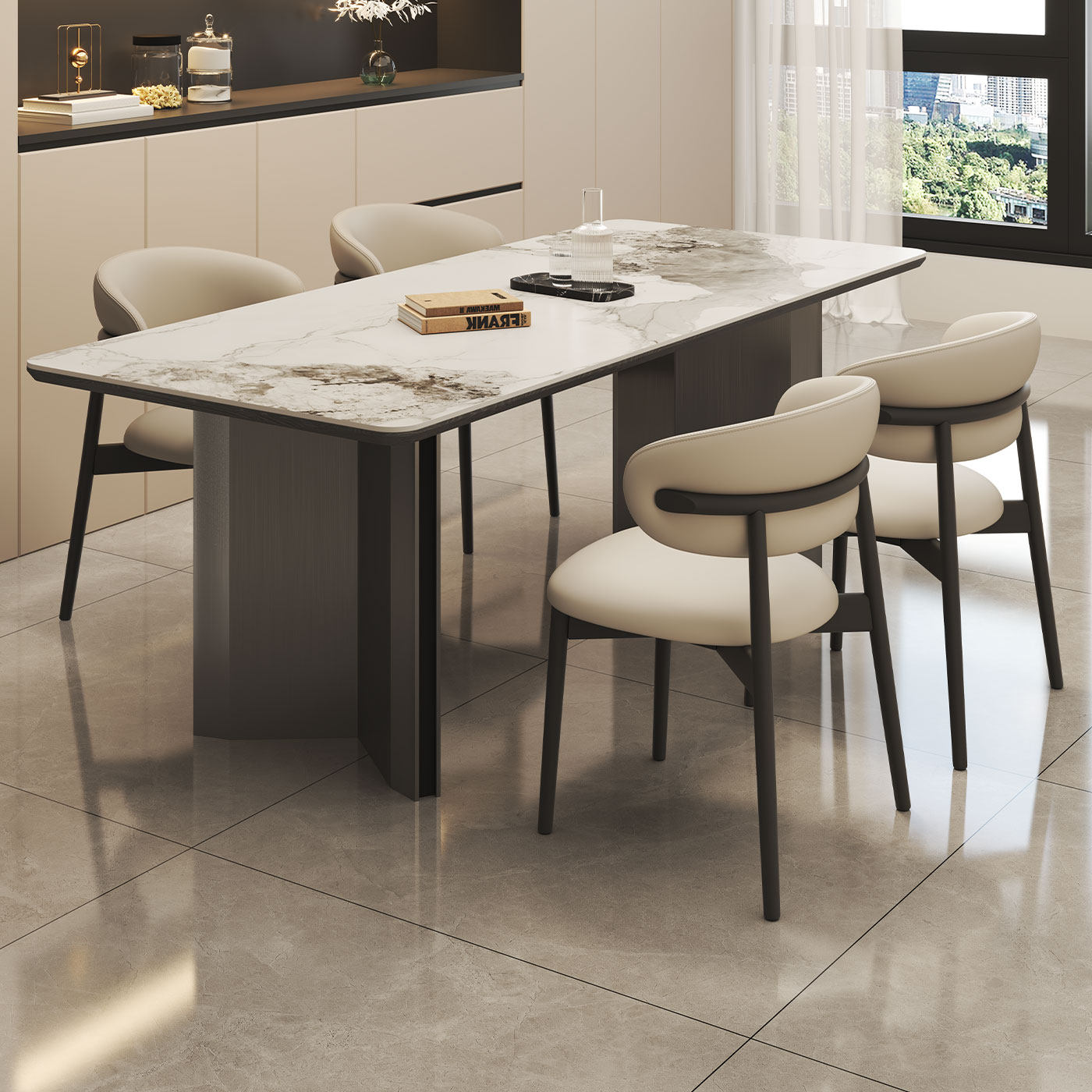 轻奢意式极简小户型长方形家用现代简约风岩板餐桌椅组合吃饭桌子,住宅家具,岩板餐桌,淘宝优惠券,粉丝福利购,淘宝优惠卷