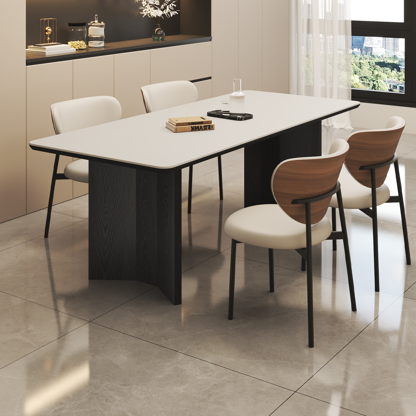 轻奢意式极简小户型长方形家用复古风岩板餐桌椅组合实木吃饭桌子,住宅家具,岩板餐桌,淘宝优惠券,粉丝福利购,淘宝优惠卷