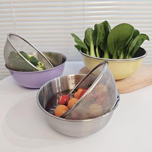 厨房家用滤水洗米筛水果蔬菜篮 双层洗菜盆沥水篮304不锈钢食品级
