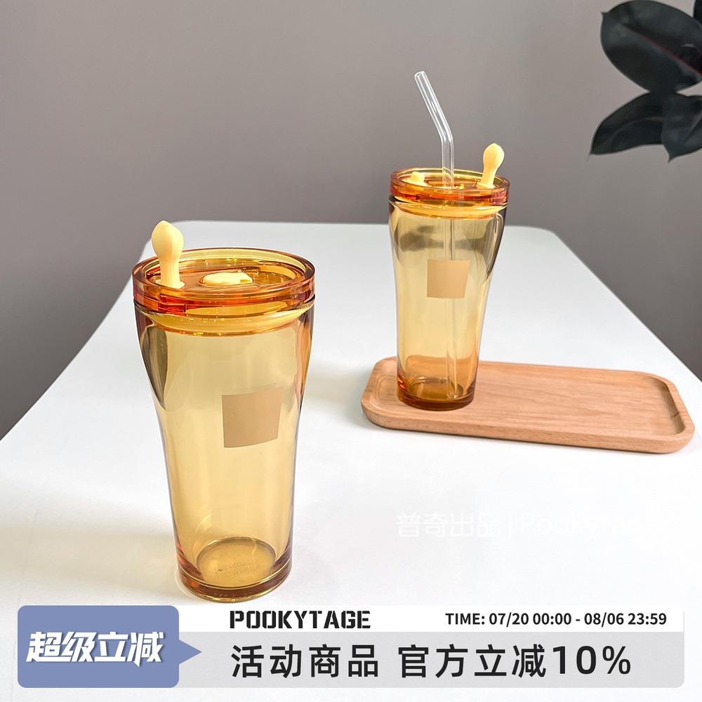 颜值爱瞭！1杯3饮！琥珀吸管咖啡杯车载时尚耐高温玻璃水杯双饮杯