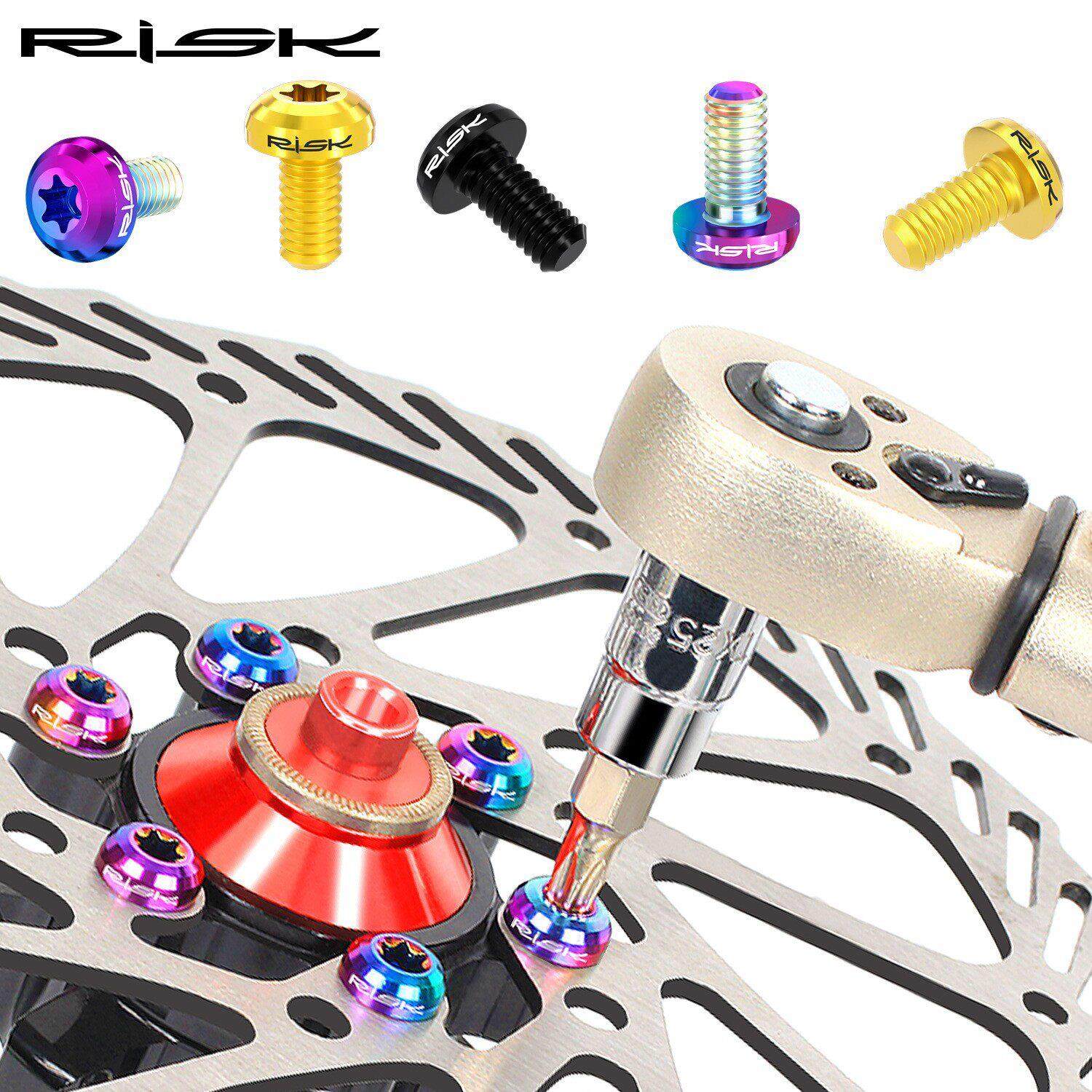 Risk M5x10mm钛合金山地自行车T25梅花水壶架 碟片刹车盘螺丝彩色
