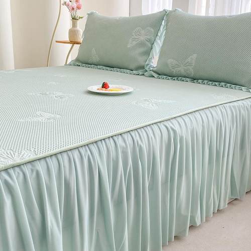 2025新款夏季凉感冰丝凉席冰豆豆床笠带床裙款三件套可机洗空调席