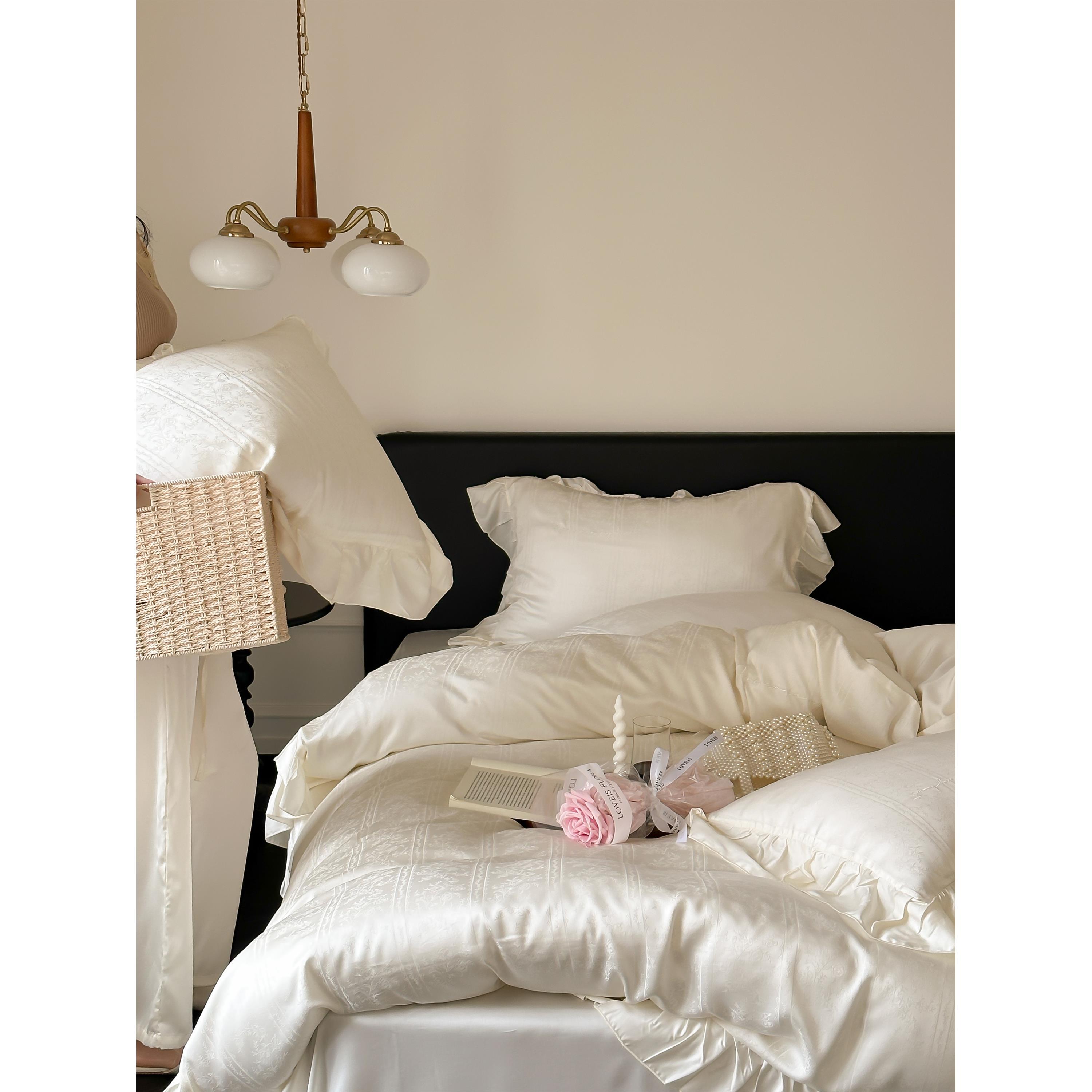 月雾呢喃︱100支天丝提花四件套少女花边裸睡丝滑被套床单床品1.8