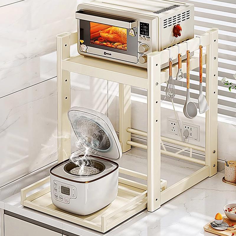 厨房台面锅具电器微波炉碗碟收纳可伸缩滑轨抽拉式桌面置物架l1