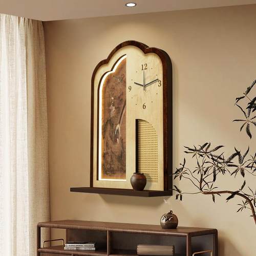 宋代美学客厅装饰画钟表挂墙中式复古餐厅背景墙时钟入户玄关挂画
