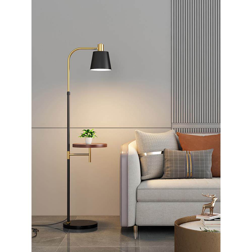 轻奢客厅落地灯沙发边带置物架卧室床头柜一体床边茶几落地台灯