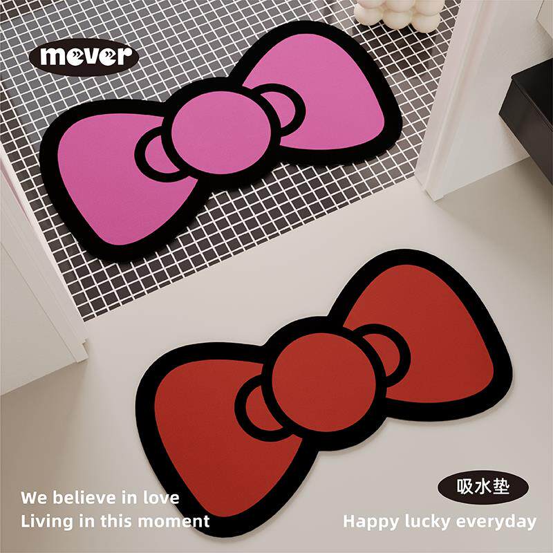 韩式KT蝴蝶结浴室地垫入户矽藻泥吸水厕所卫生洗手间门口防滑脚垫