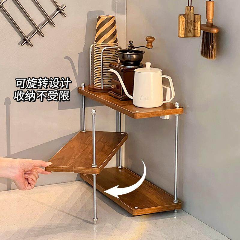 中古风转角杯架木质杯子器具置物架桌面拐角水杯咖啡杯杯架子