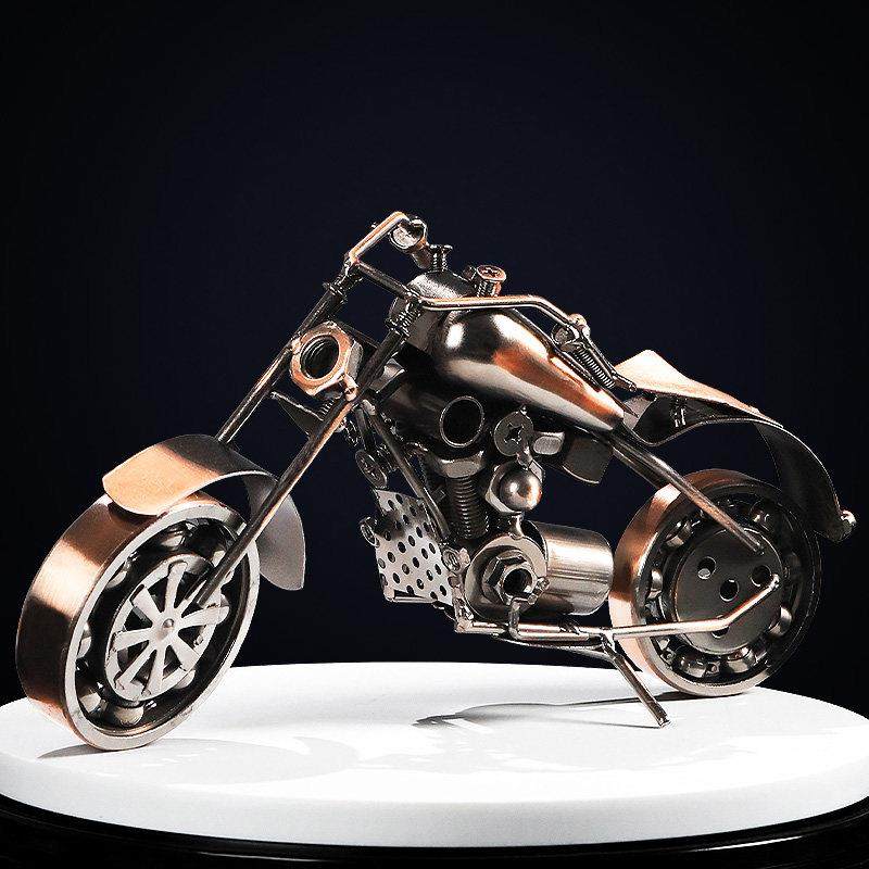 创意摩托车模型摆件哈雷复古怀旧铁艺手工工艺品电视柜装饰品送礼