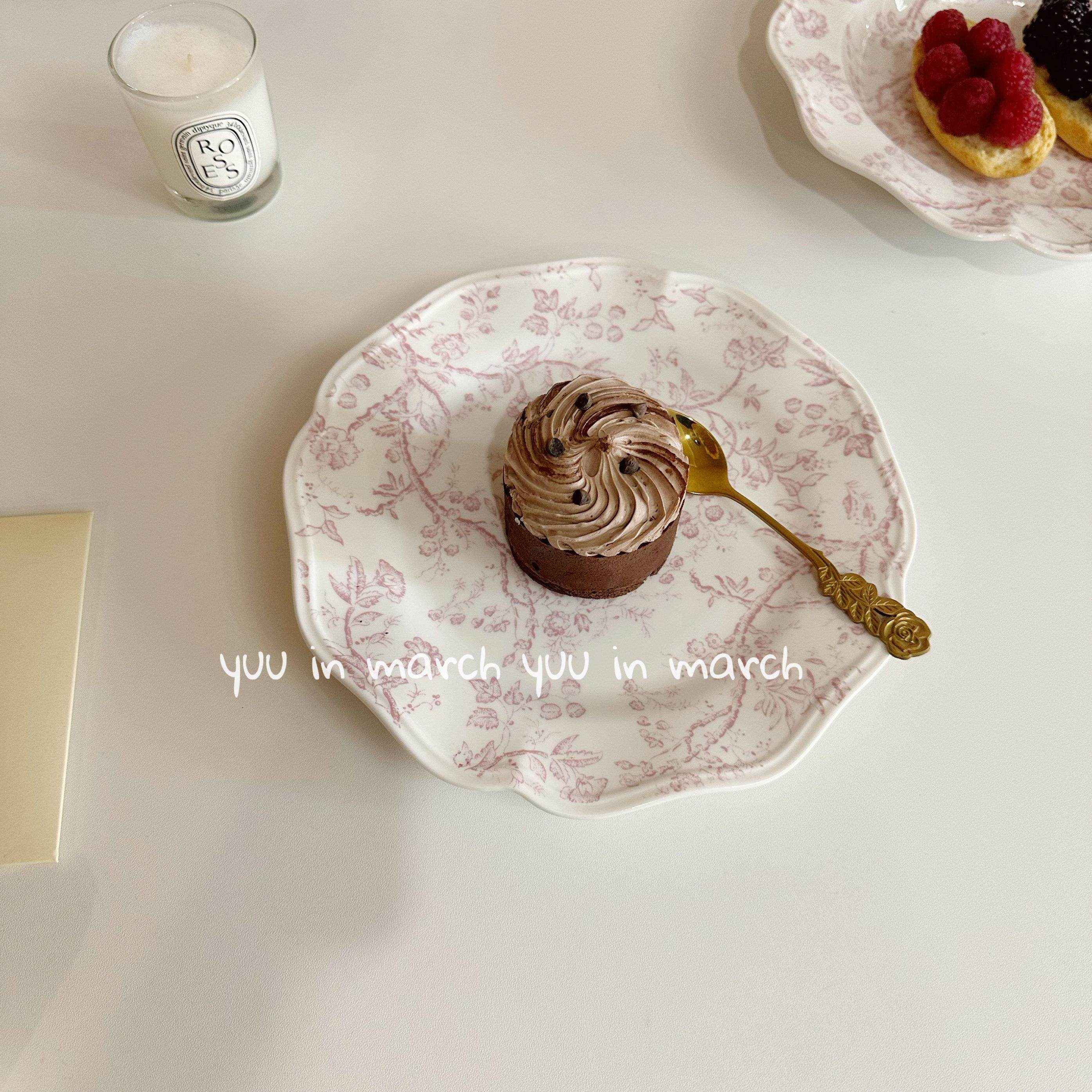 法式复古粉色碎花甜品盘子 韩系花边咖啡厅西餐盘深盘brunch汤盘,餐饮具,盘,淘宝优惠券,粉丝福利购,淘宝优惠卷