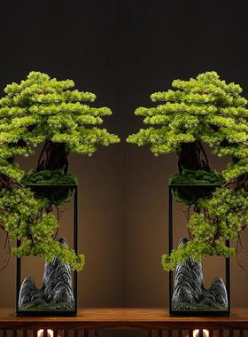 新的中国风模拟欢迎松木创意客厅装饰品入口办公室装饰盆景地板站