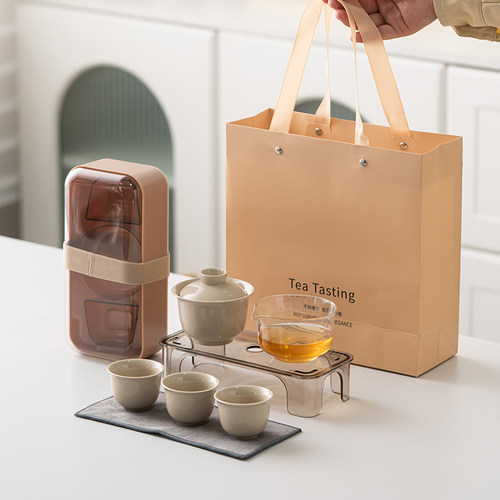 旅行茶具小套装一壶三杯便携式快客杯户外功夫茶杯陶瓷泡茶碗定制