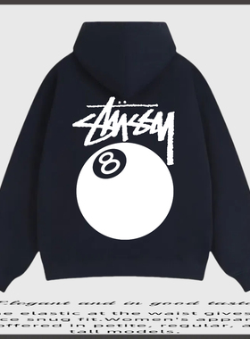 瑞斯图西连帽外套黑八印花经典LOGO加绒加厚卫衣stussy纯棉外套