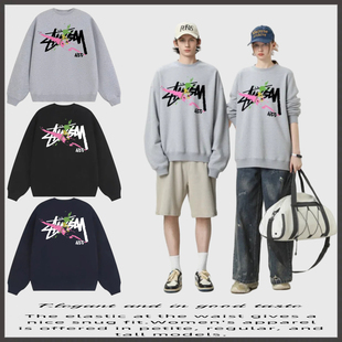 瑞斯图西卫衣经典logo喷墨涂鸦圆领长袖卫衣宽松卫衣情侣