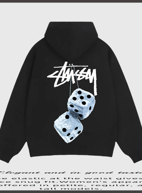 瑞斯图西骰子图案stussy连帽卫衣外套宽松休闲百搭拉链外套男女