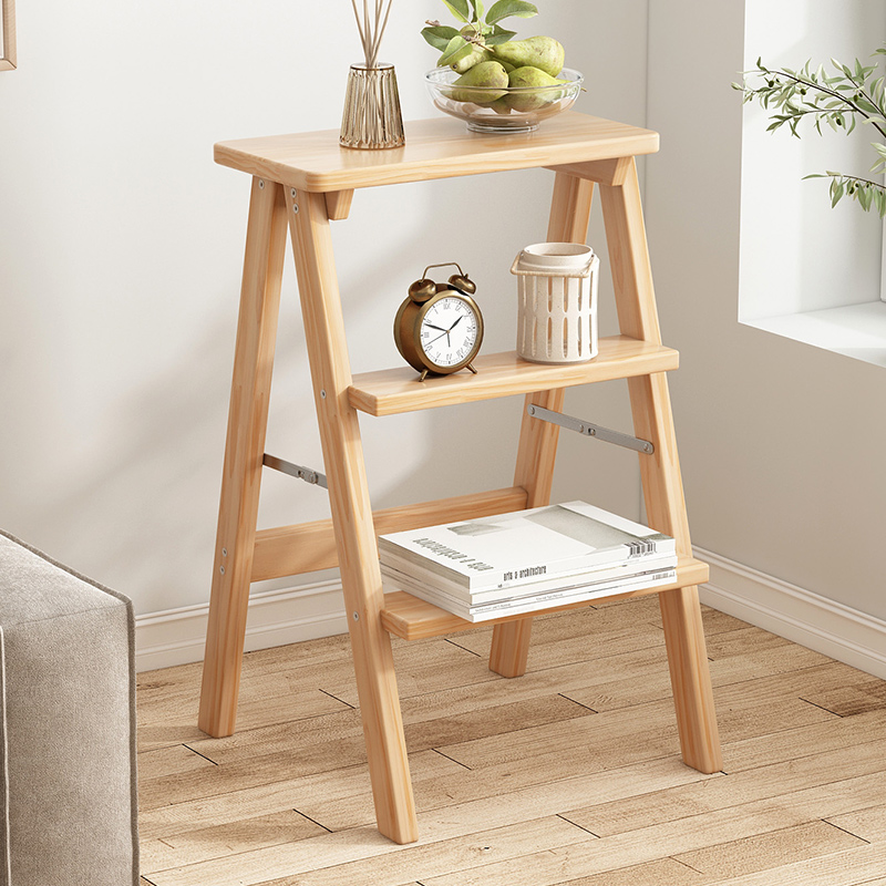 速发实木梯凳家用梯子折叠高脚凳厨房高板凳三步登高梯多功能客厅