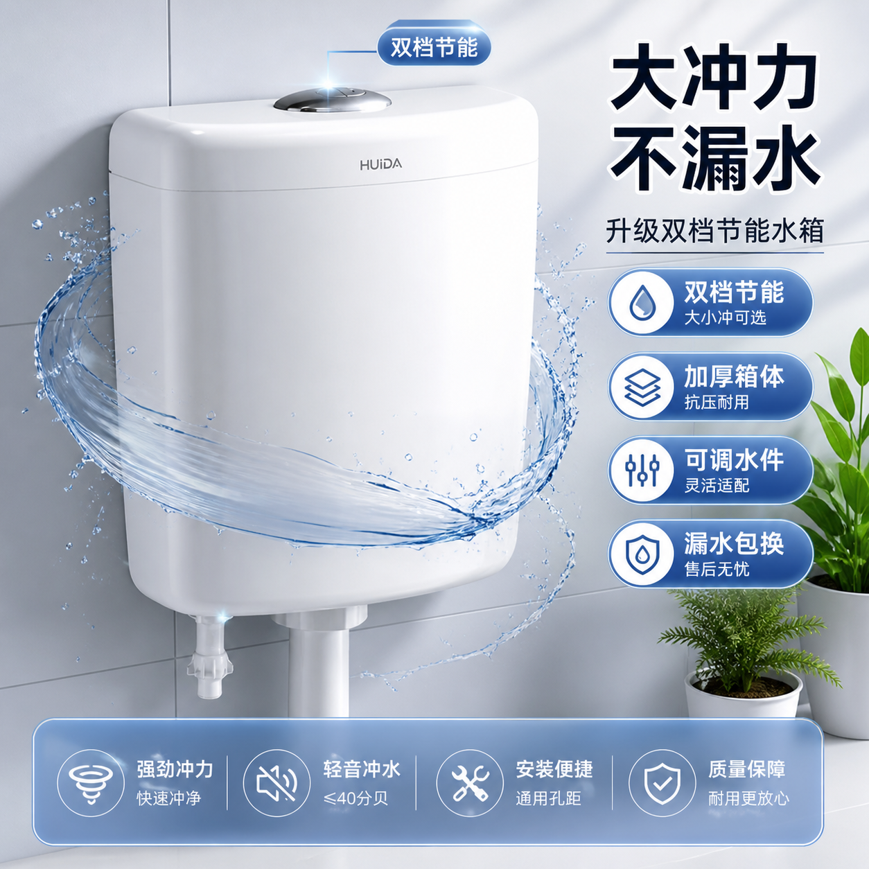 惠达家用冲水箱 卫生间蹲便器 节能冲厕所蹲坑蹲便水箱蹲厕HDT101