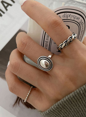 2025韩版复古做旧风轻奢食指女戒麻花开口新款时尚潮流饰品