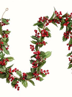圣诞节装饰藤条亚马逊绿叶浆果跨境布置道具壁挂仿真藤蔓圣诞藤条