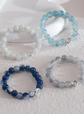 七彩玻璃爆花紫水晶泥钻国风手链女汉服手串珠学生手串小碎花