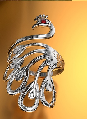 2025新款时尚孔雀开口纯银泰银凤凰个性简约食指戒女款饰品