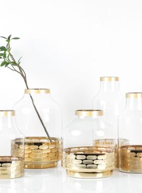 视远电镀金色玻璃花瓶高级感轻奢创意批发家居酒店样板间插花