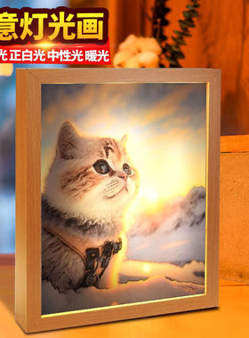 灯光画相框木质发光画框卧室氛围感装饰画摆件LED灯阳光画相框批