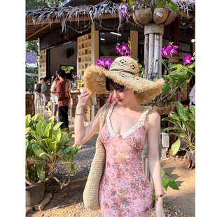 巨显身材碎花海边度假风吊带连衣裙 夏日海岛多巴胺掐腰裙绝美法式