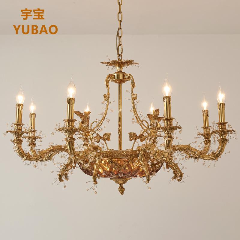 美式全铜吊灯家装客厅卧室餐厅书房复古创意欧式蜡烛别墅全铜灯具