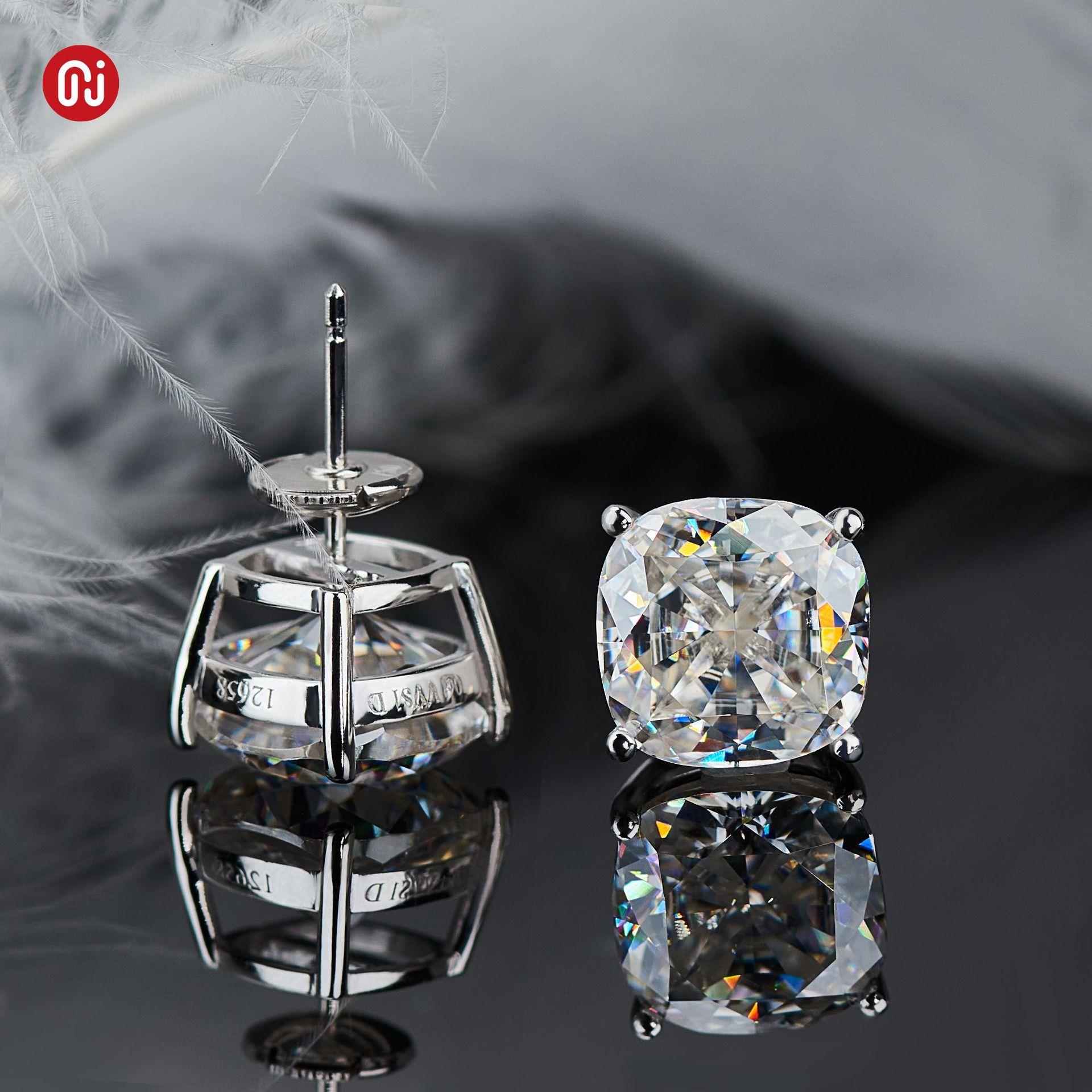 GIGAJEWE 9ct白金耳环垫冰碎切割白色锁扣莫桑石耳环 情人节礼物