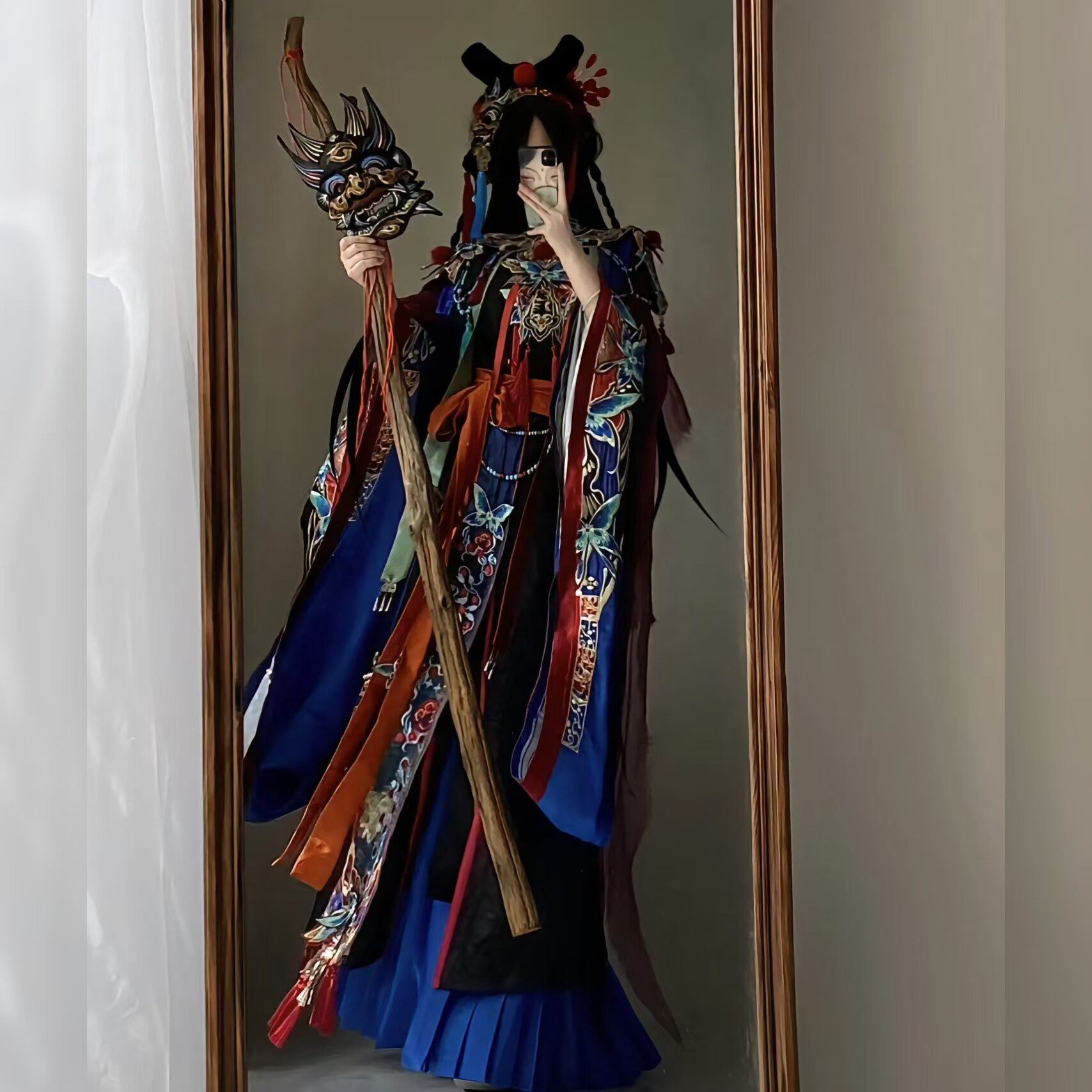 原创汉服女【傩戏】明制大祭司戏曲风重工刺绣云肩汉元素套装春季
