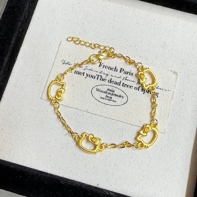 小红书爆款HelloKitty凯蒂猫手链女2025新款古法重工沙金手饰