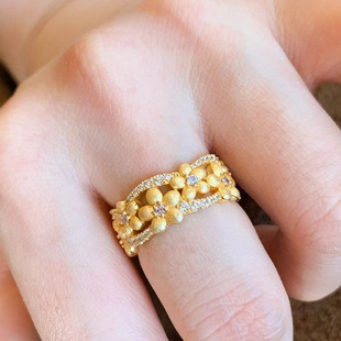 小红书同款富贵小金花戒指古法高级感爆闪满钻桂花花朵指环