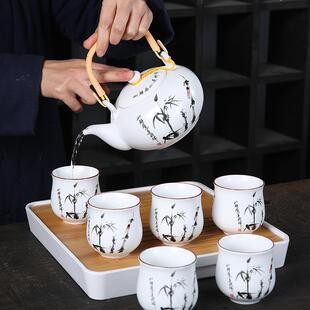 家用提梁茶壶茶杯整套简约礼盒装 景德镇陶瓷功夫茶具套装 送托盘