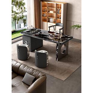 意式轻奢岩板茶桌椅组合现代简约家用高级感茶几小户型阳台泡茶桌