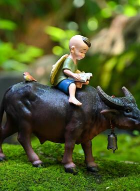 创意牧童骑牛桌面客厅陈设园艺假山小牛景观装饰模拟水牛树脂装饰