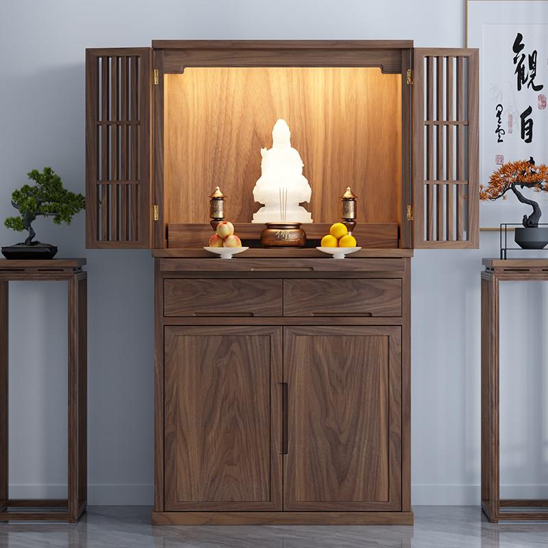 新中式黑胡桃木佛龛立柜菩萨柜子实木佛柜家用简约带门财神爷佛台