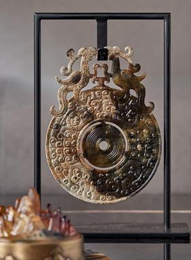 繁花Art 新中式样板间客厅电视柜玉璧摆件覆古书房书桌书柜装饰品