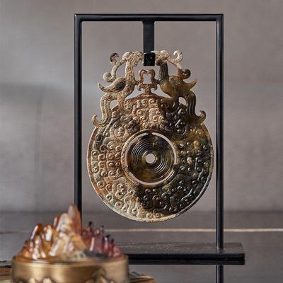 繁花Art 新中式样板间客厅电视柜玉璧摆件覆古书房书桌书柜装饰品