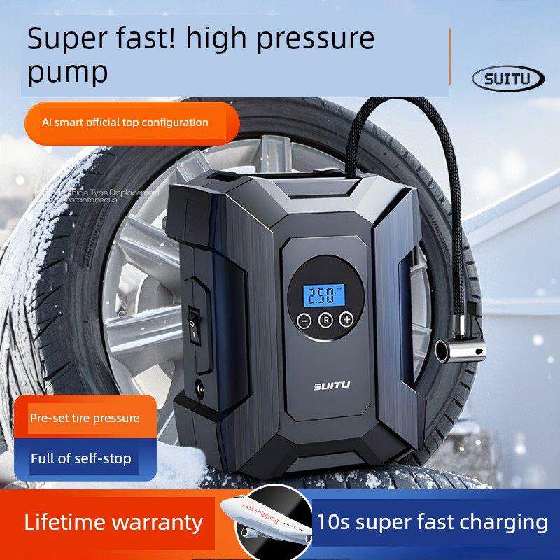 汽车气泵汽车轮胎充气泵轮胎压力测量有线无线双缸便携式12V气泵