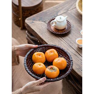 竹编簸箕家用单个圆形套装软竹筛子筐迷你桌面手工农家老式传统