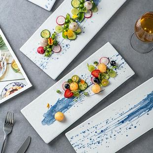 家用菜盘日式 创意西餐盘子甜品摆盘个性 复古长条盘长方平盘寿司盘