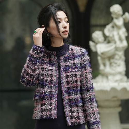 SCOP羊毛混纺粗花呢小香风外套女