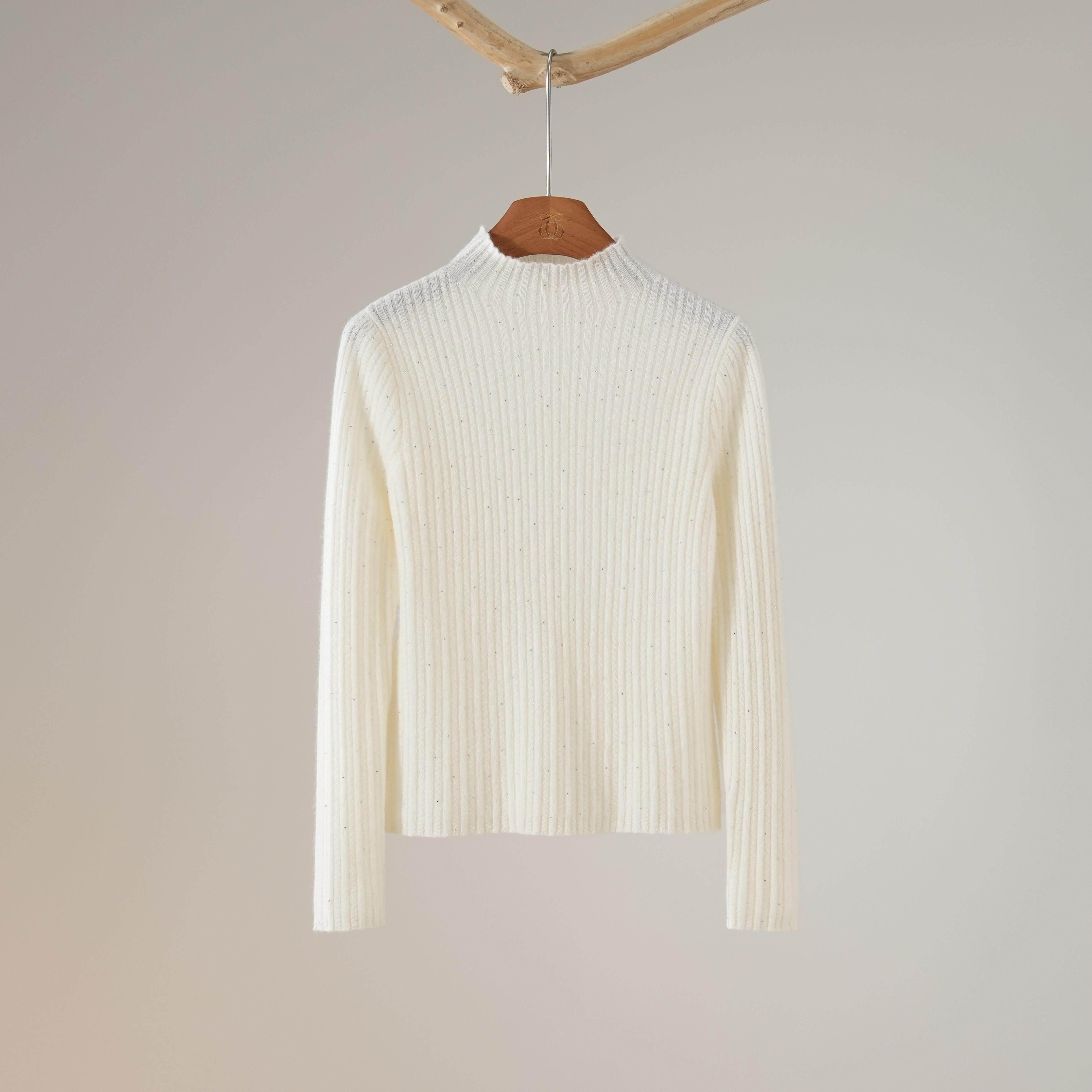 西子/【冰雪奇缘】羊绒毛进口机器烫钻半高领白色针织衫/MSXS174