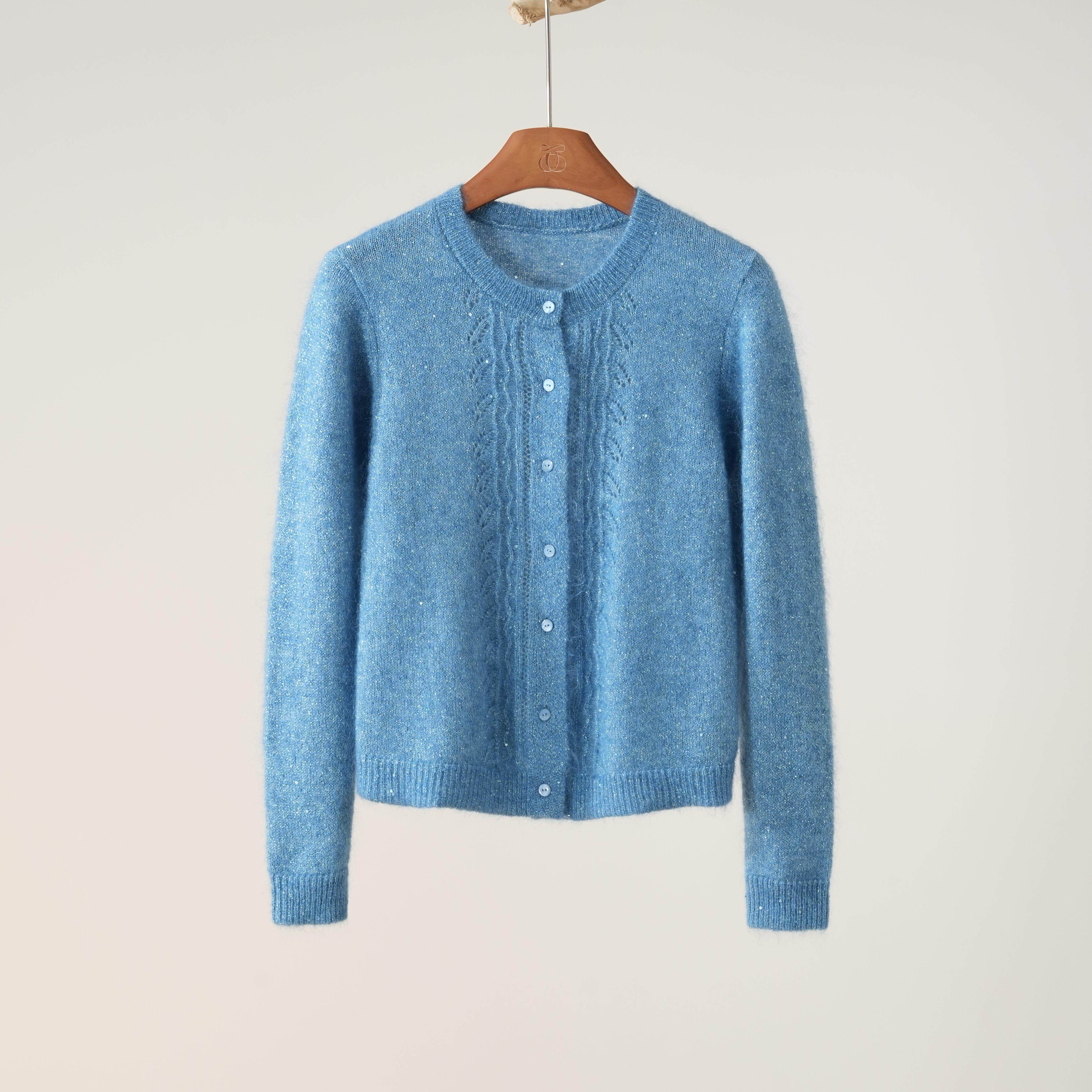 西子/【素安】马海毛羊毛金葱混纺镂空树叶纹针织开衫女/MSXS0467