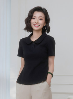棉感空气层娃娃领通勤短袖T恤女