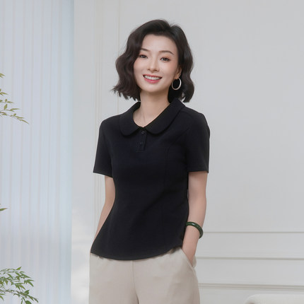 西子/【学姐POLO】棉感空气层娃娃领收腰通勤短袖T恤女/SYTJ1359